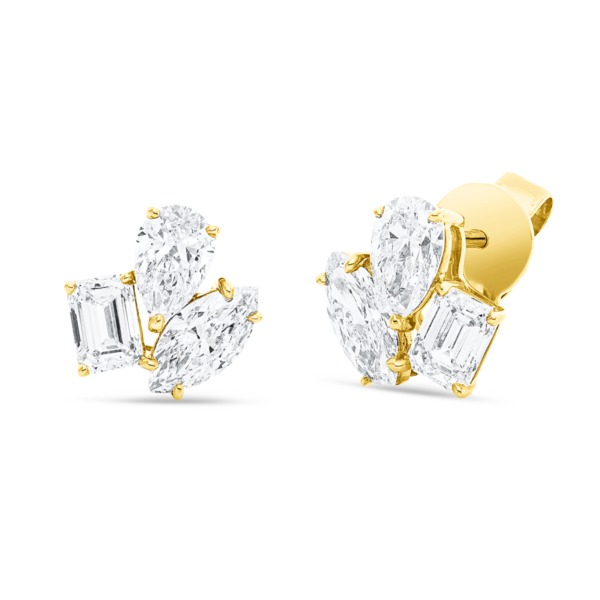 emerald cut exclusive studs in yellow gold