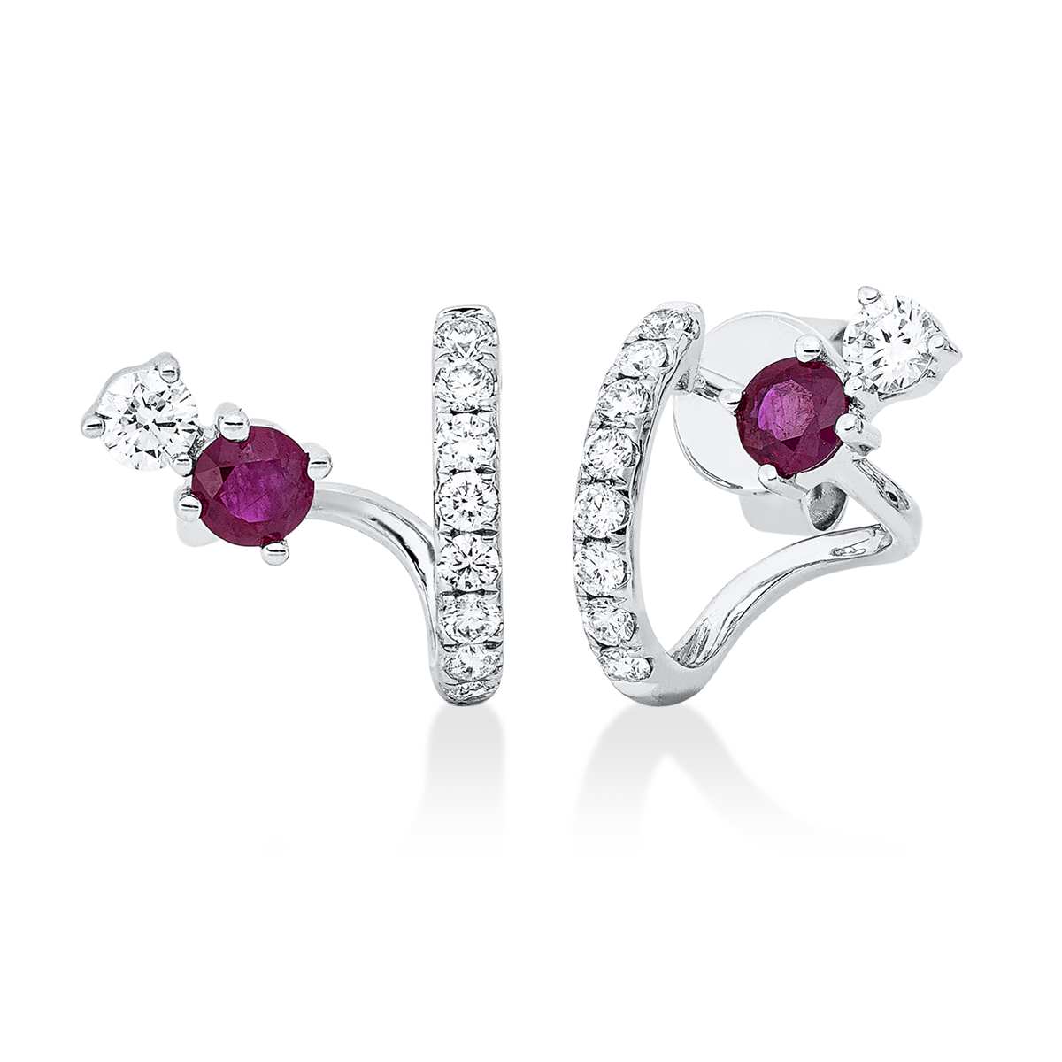 diamond full cut ruby colored stone classic studs in white gold