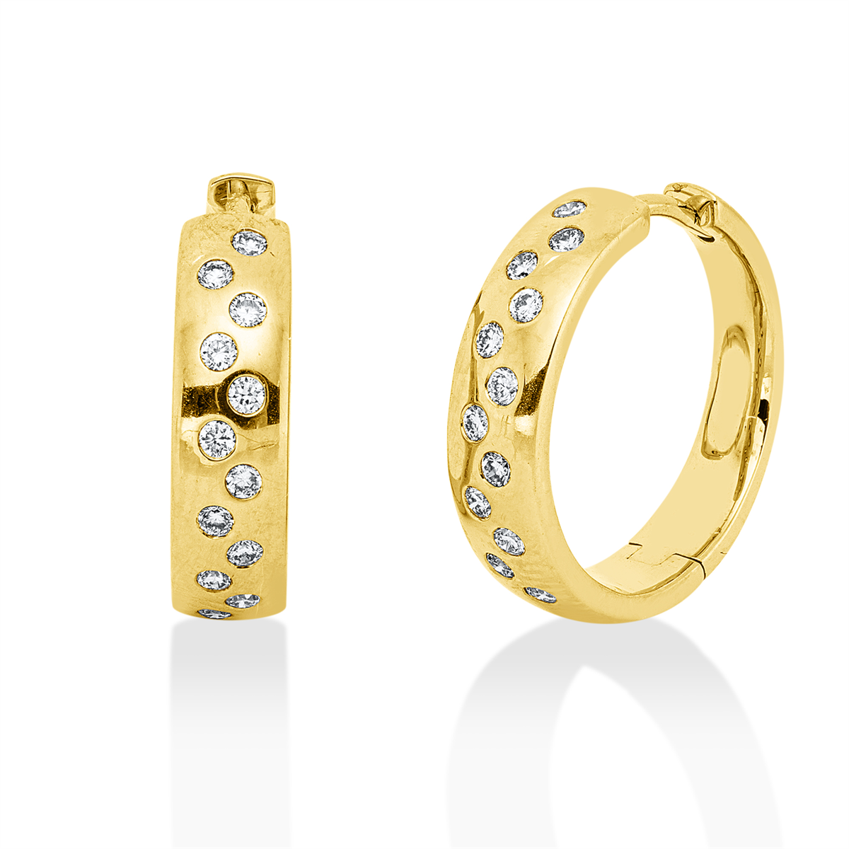 diamond full cut modern woman hoops & huggies in yellow gold
