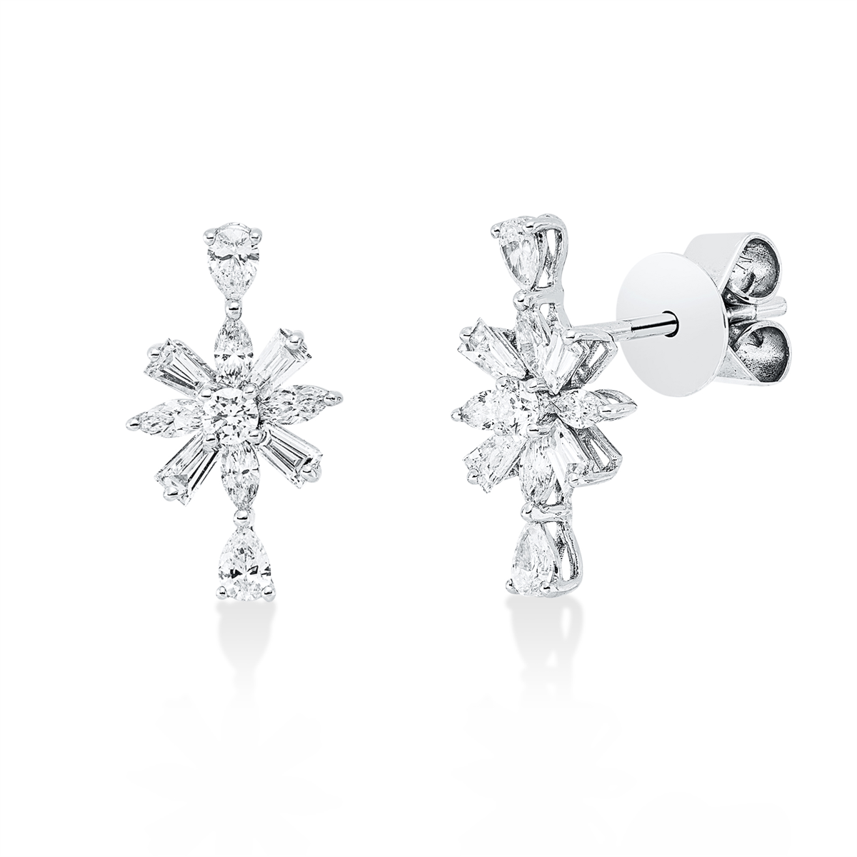 diamond full cut baguette illusion studs in white gold