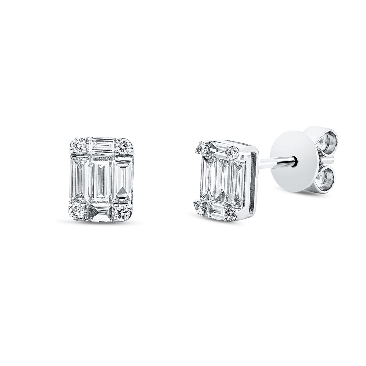 baguette baguette illusion studs in white gold
