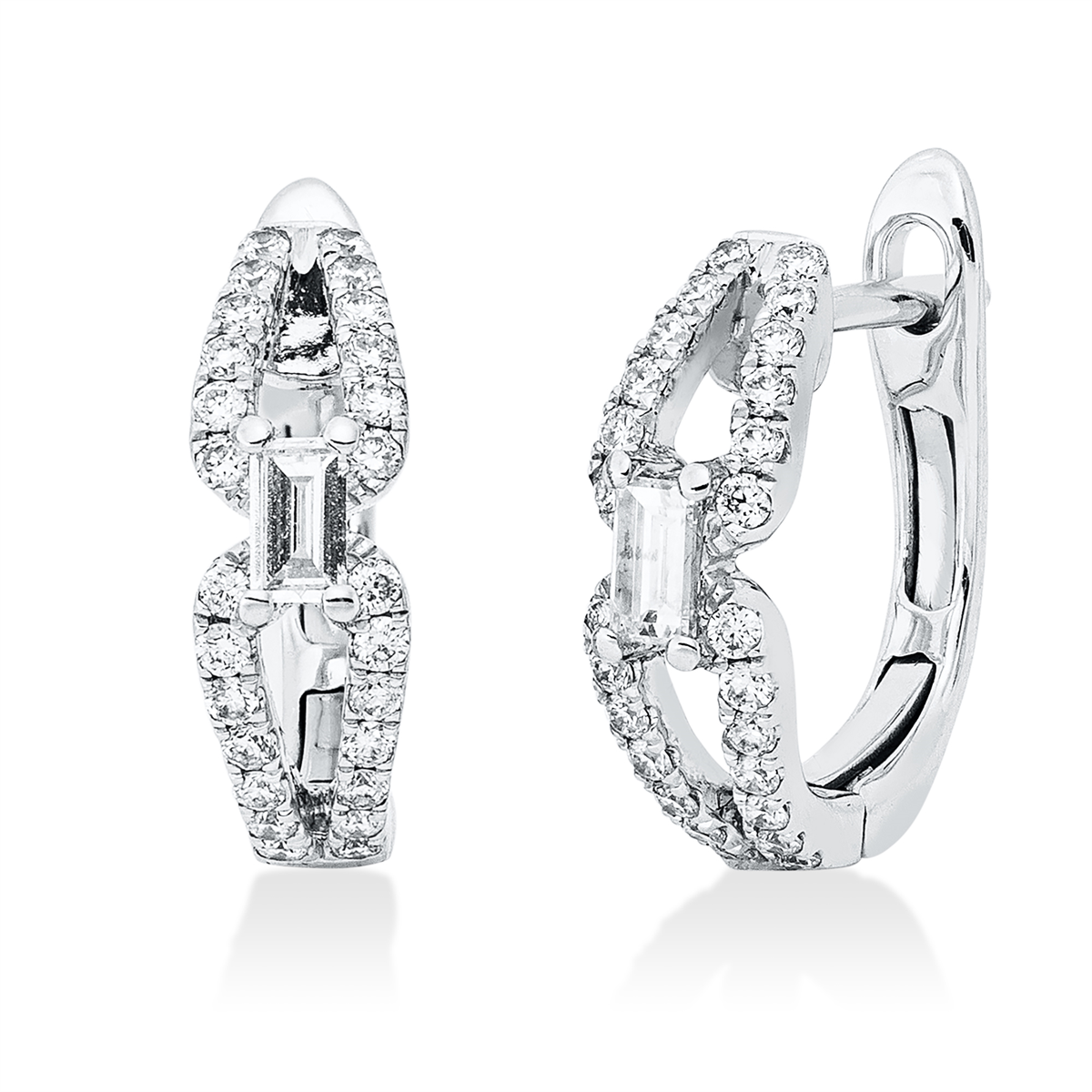 baguette baguette hoops & huggies in white gold