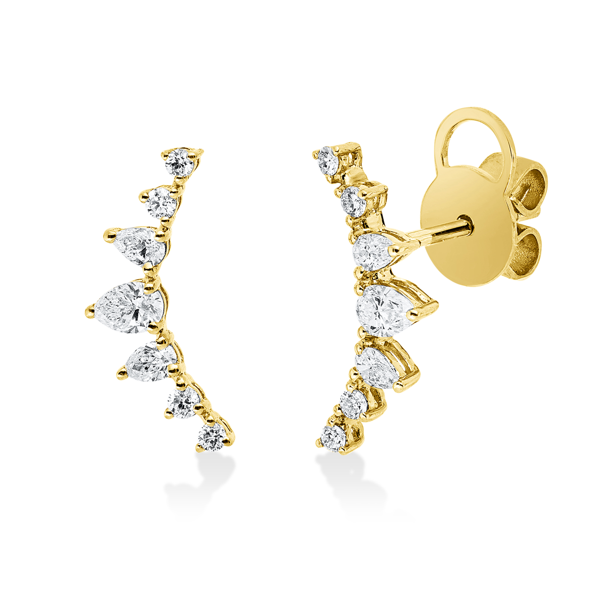 pear shape modern woman studs in yellow gold