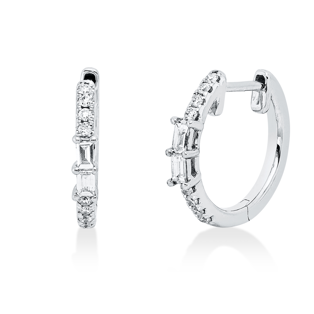 baguette baguette hoops & huggies in white gold