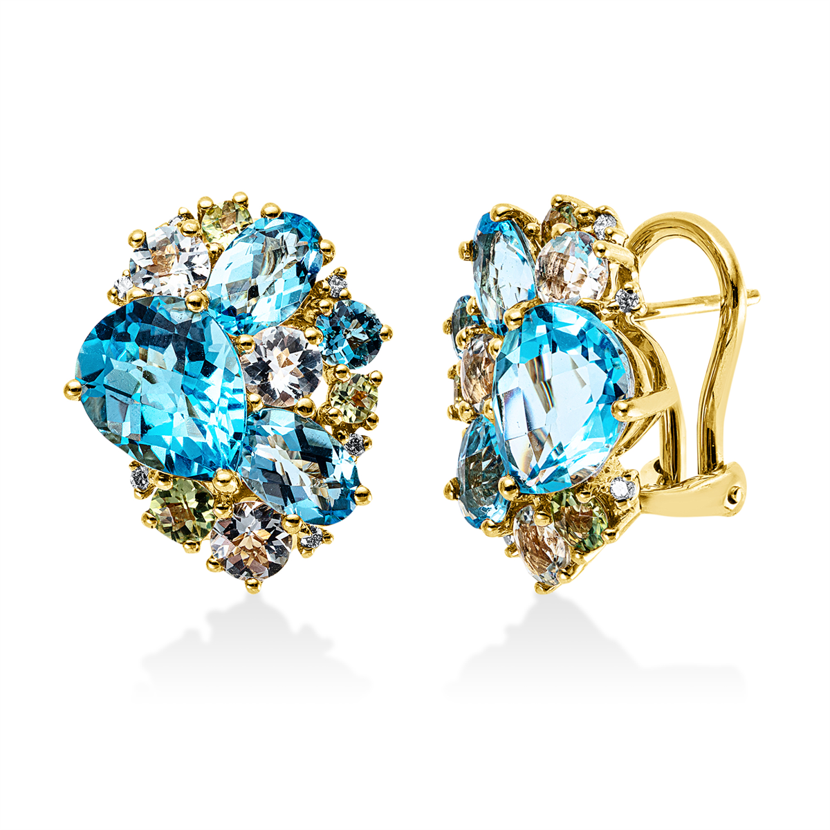 diamond full cut peridot colored stone fashion hoops & huggies in yellow gold