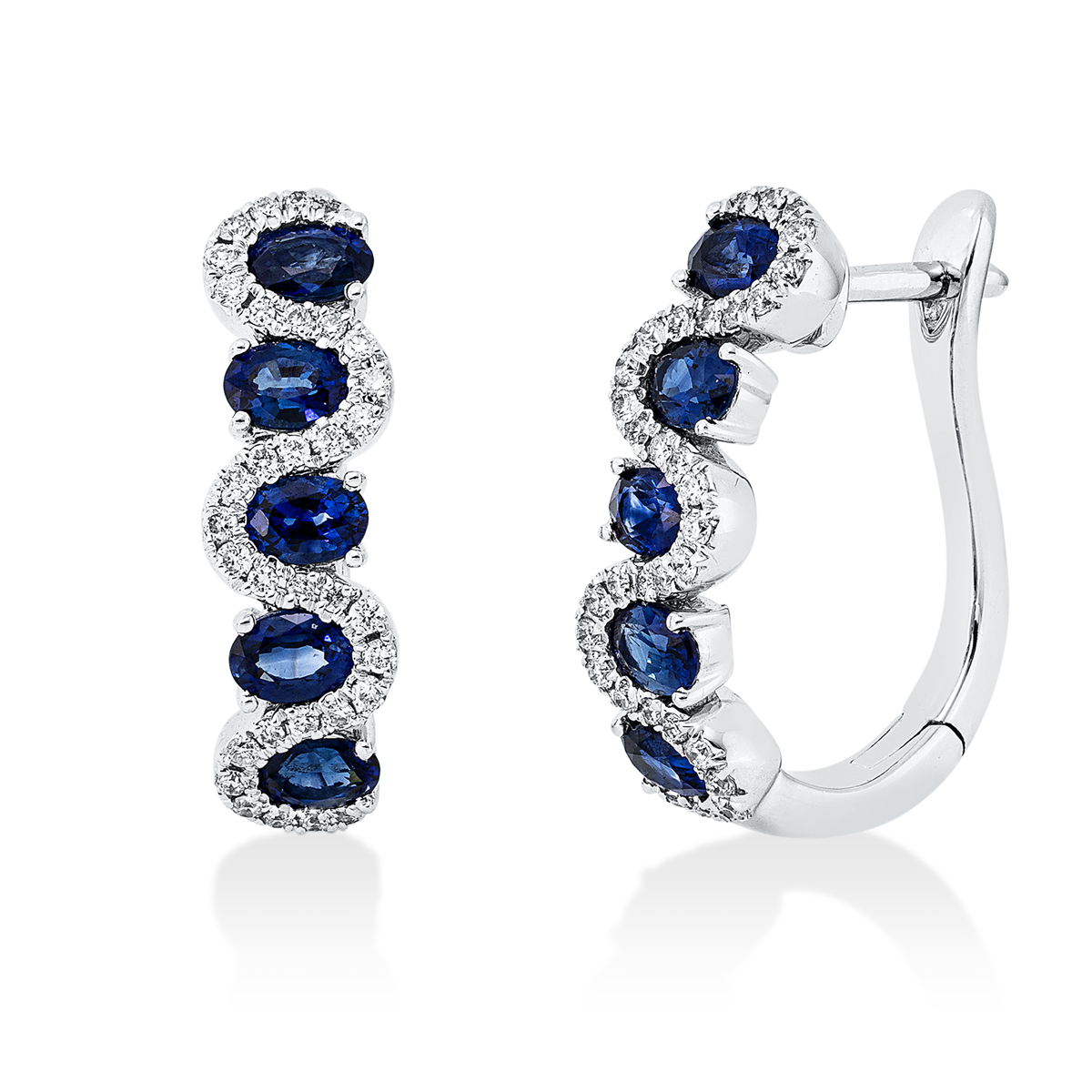 diamond full cut sapphire colored stone classic earrings in white gold