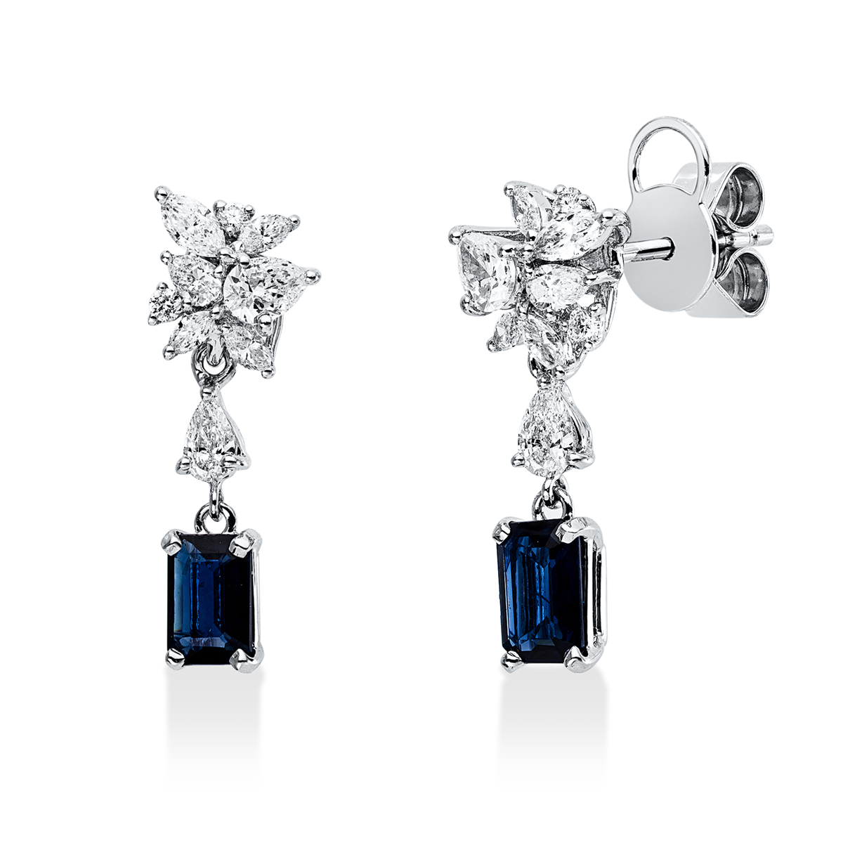 marquise sapphire colored stone classic earrings in white gold