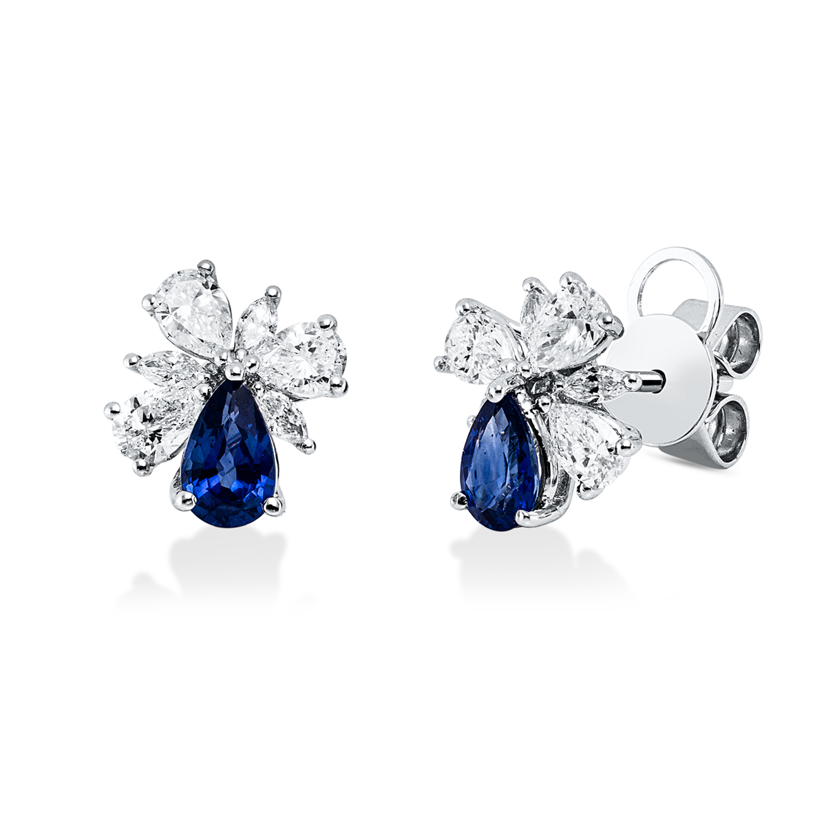 marquise sapphire colored stone classic studs in white gold