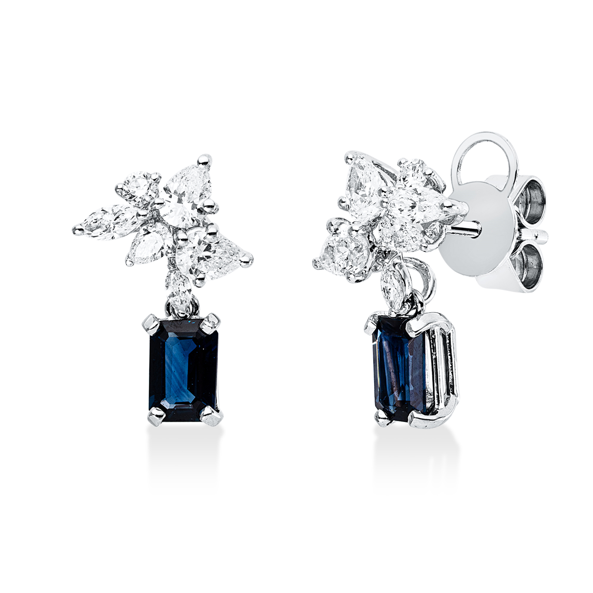 marquise sapphire colored stone classic earrings in white gold