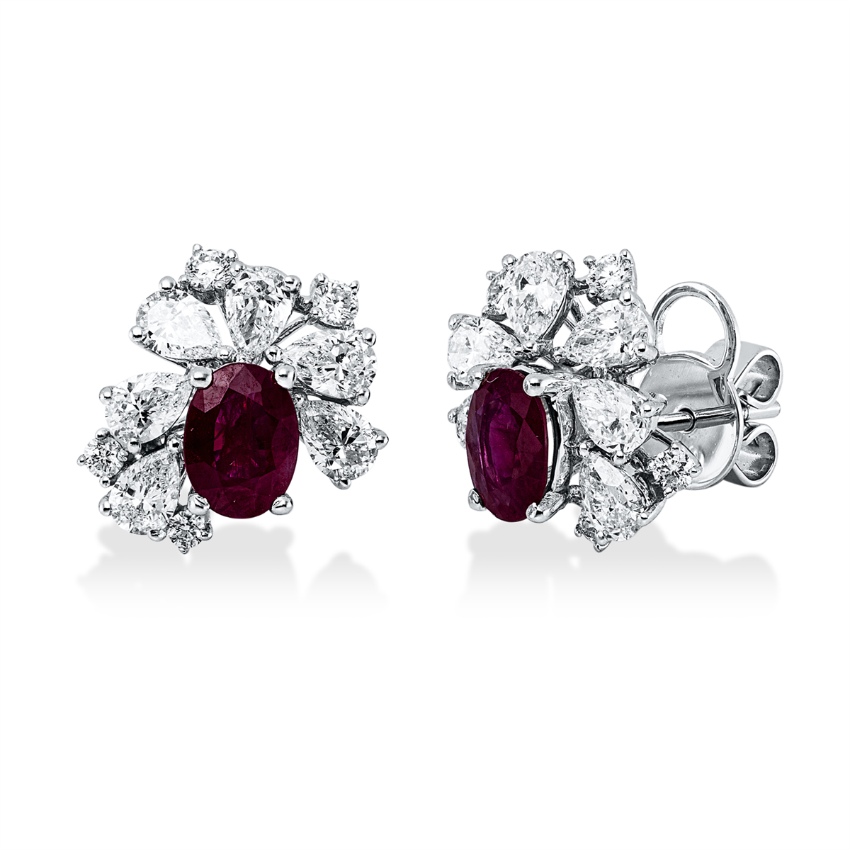 pear shape ruby colored stone classic studs in white gold