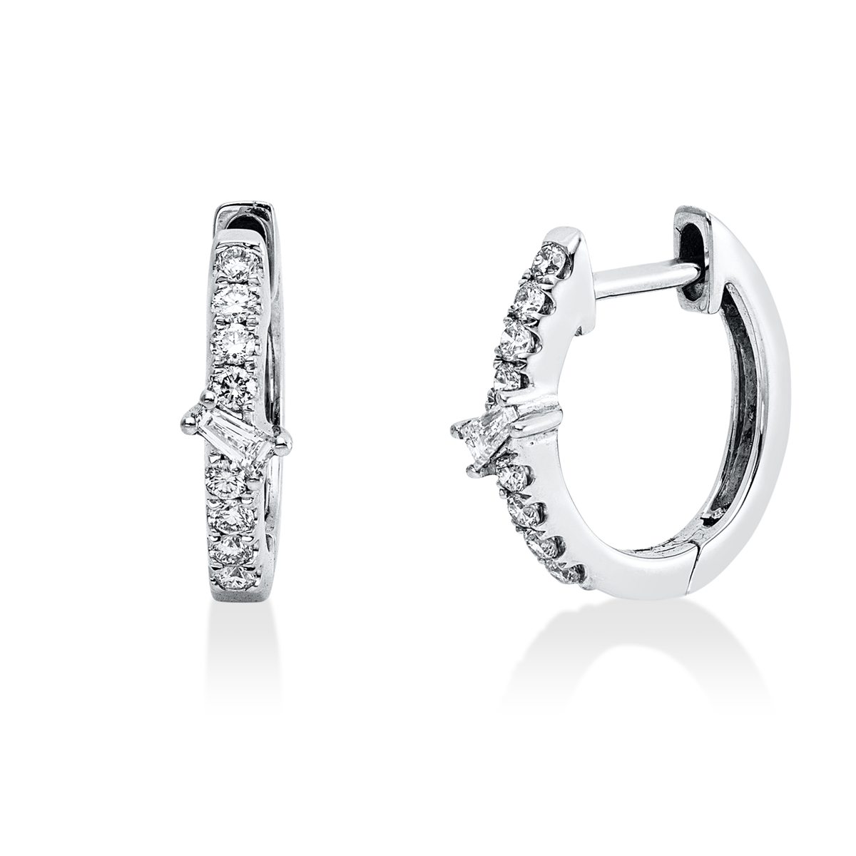 diamond full cut baguette hoops & huggies in white gold