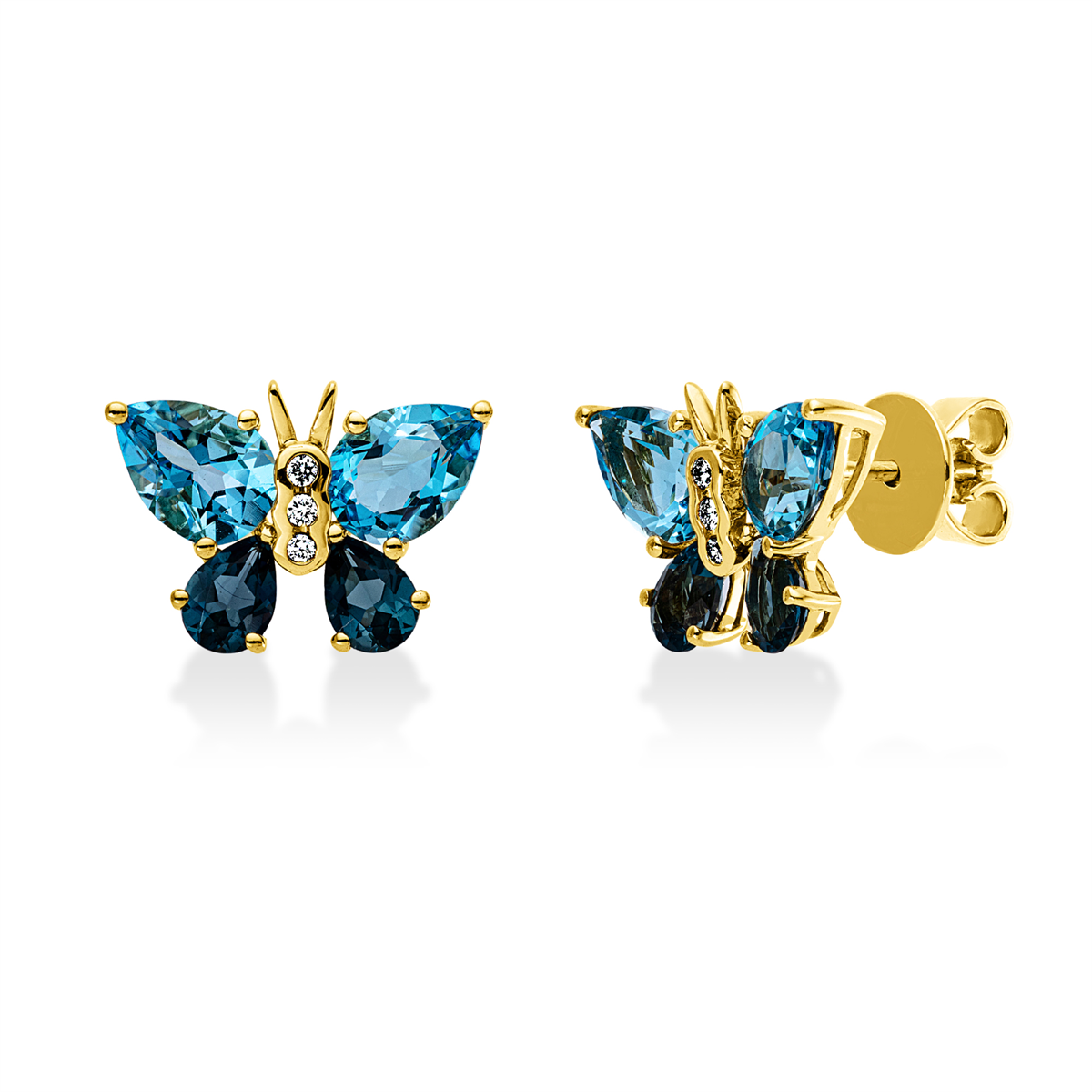 diamond full cut topaz animal studs in yellow gold