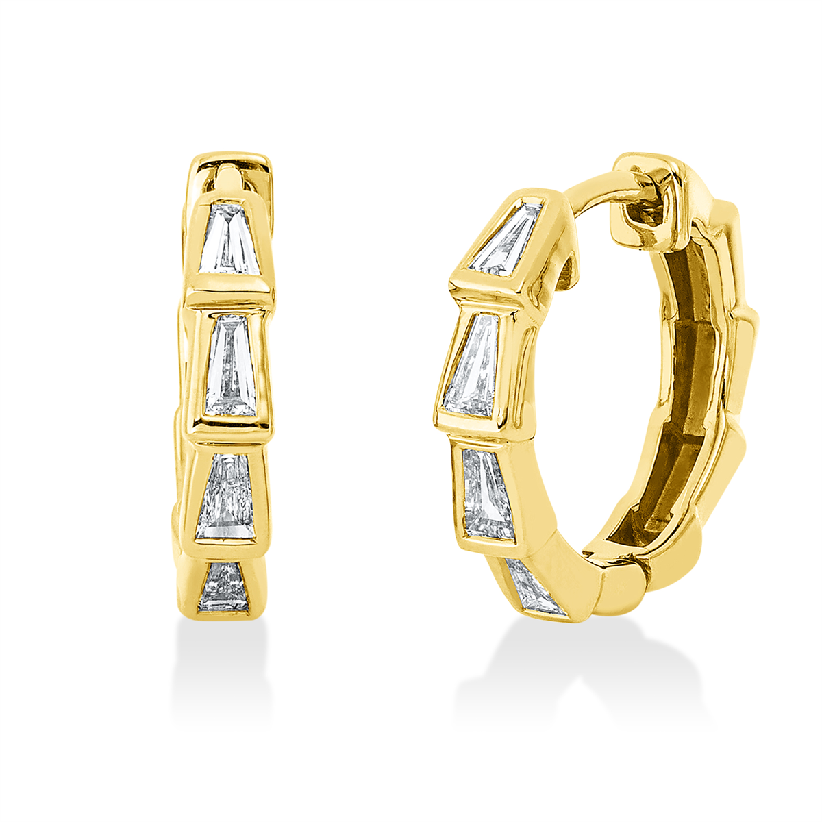 taper baguette hoops & huggies in yellow gold