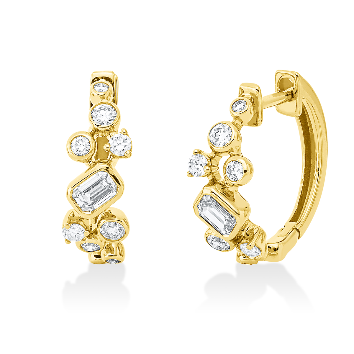 diamond full cut baguette hoops & huggies in yellow gold