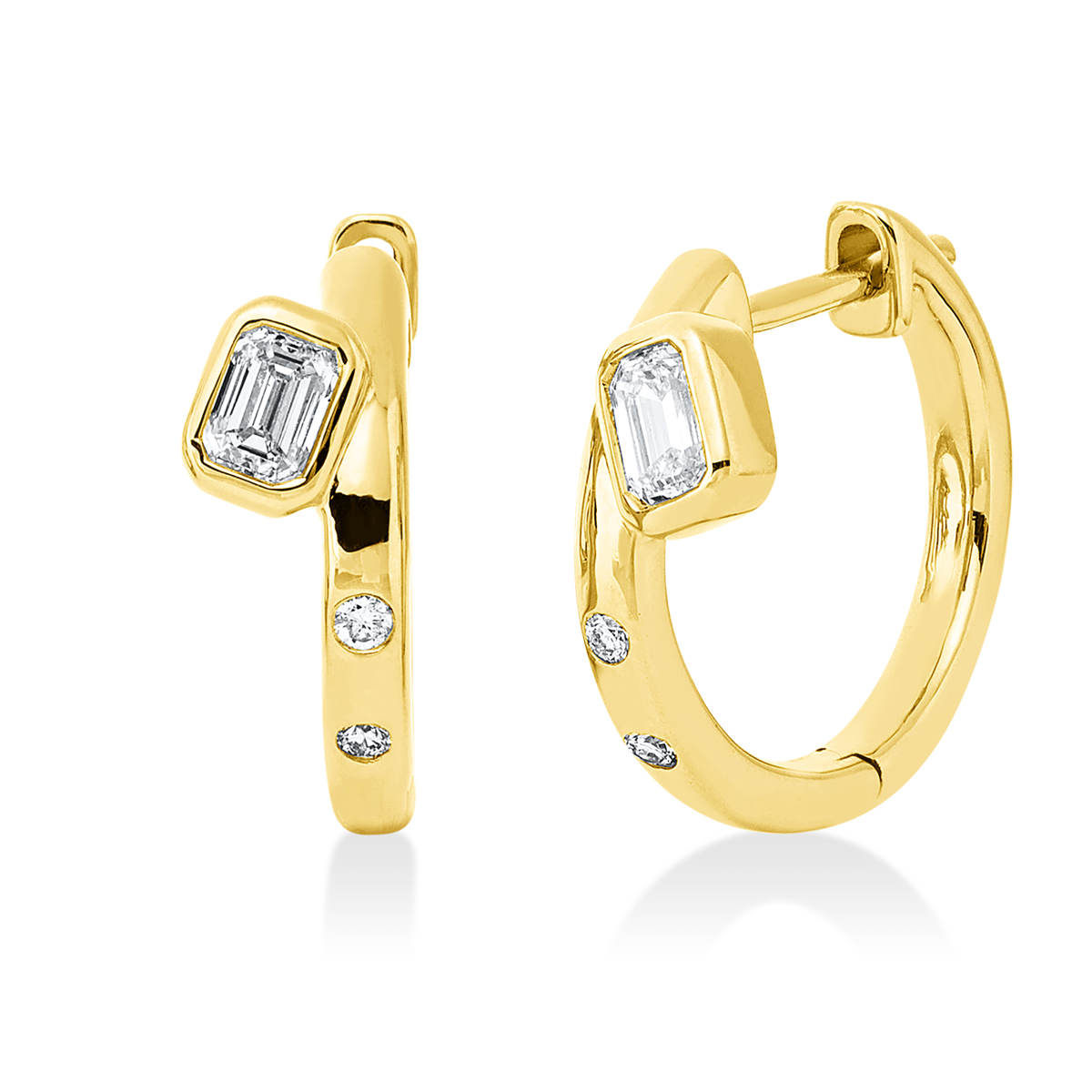 diamond full cut baguette hoops & huggies in yellow gold