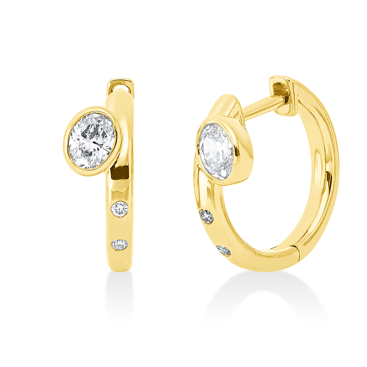 diamond full cut modern woman hoops & huggies in yellow gold