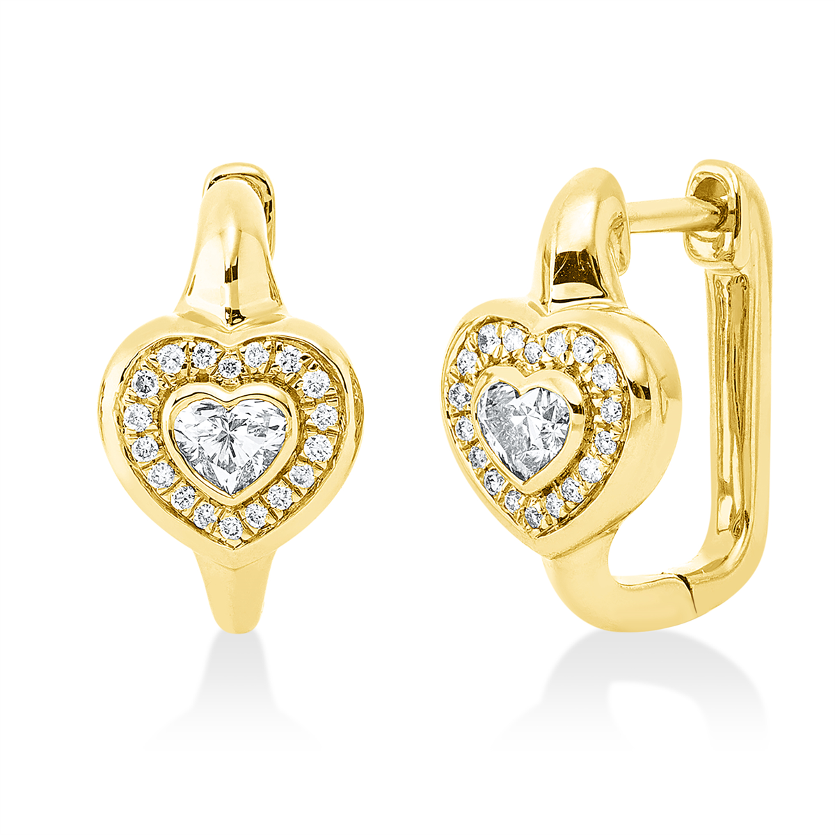 diamond full cut heart hoops & huggies in yellow gold