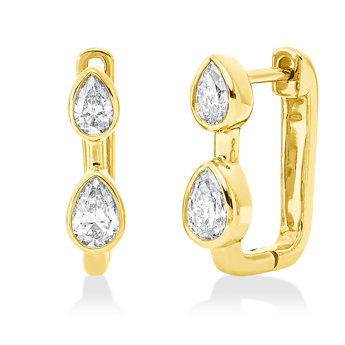 pear shape modern woman hoops & huggies in yellow gold