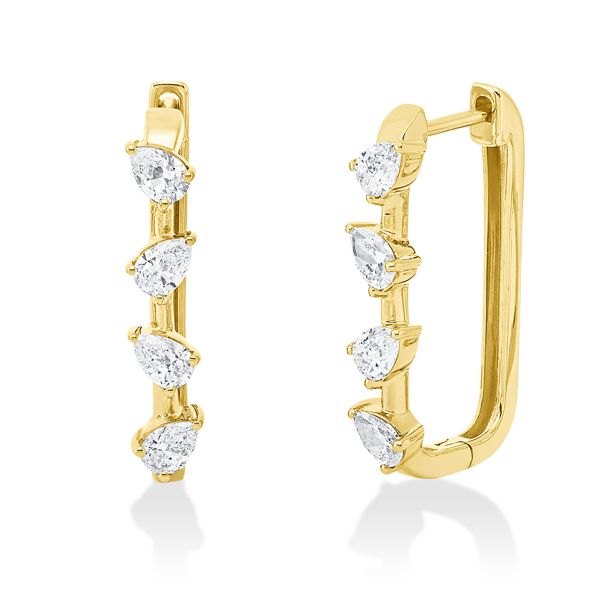 pear shape modern woman hoops & huggies in yellow gold
