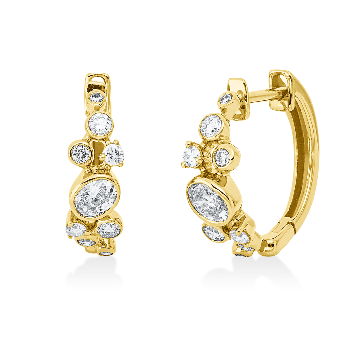 diamond full cut modern woman hoops & huggies in yellow gold
