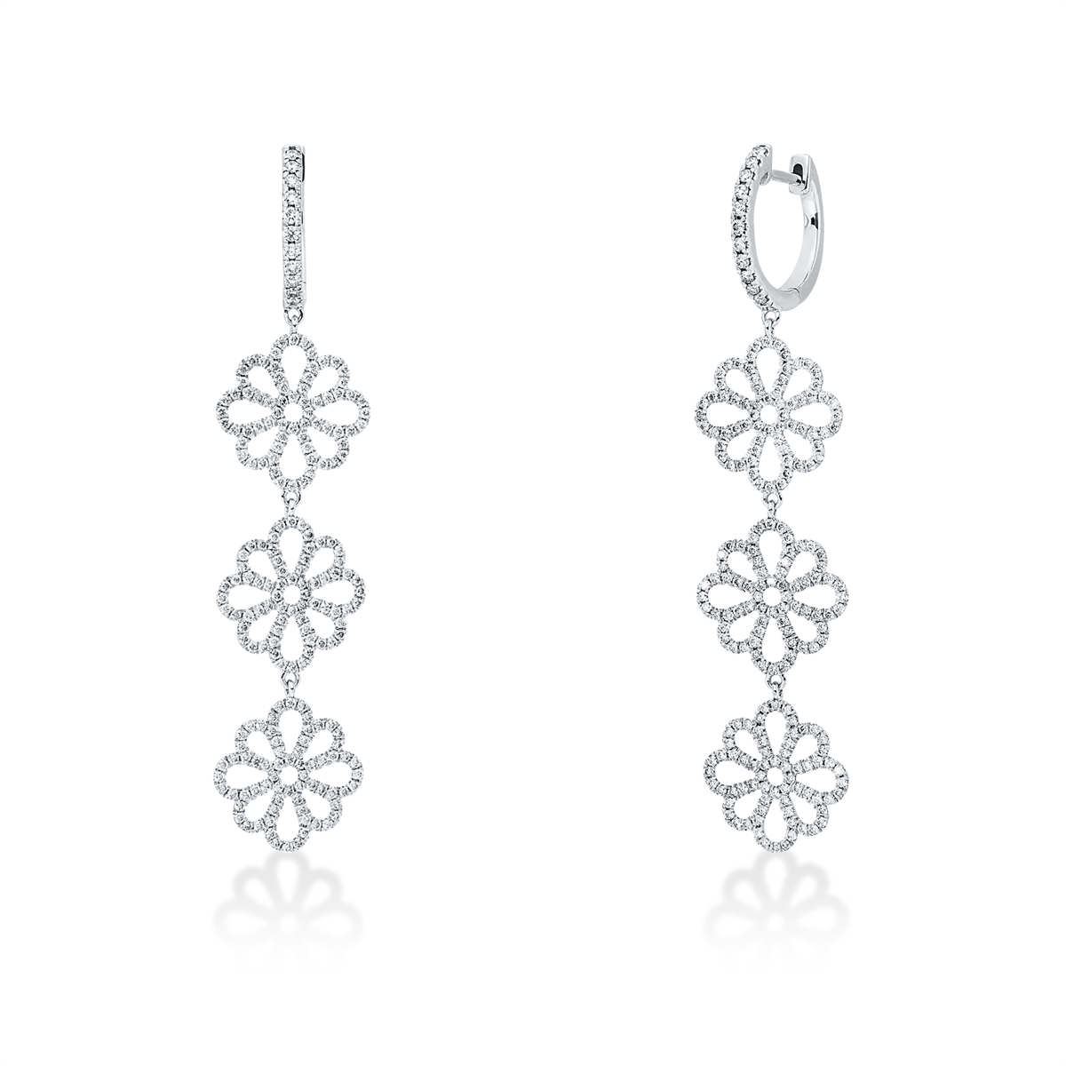 diamond full cut multi-stone earrings in white gold