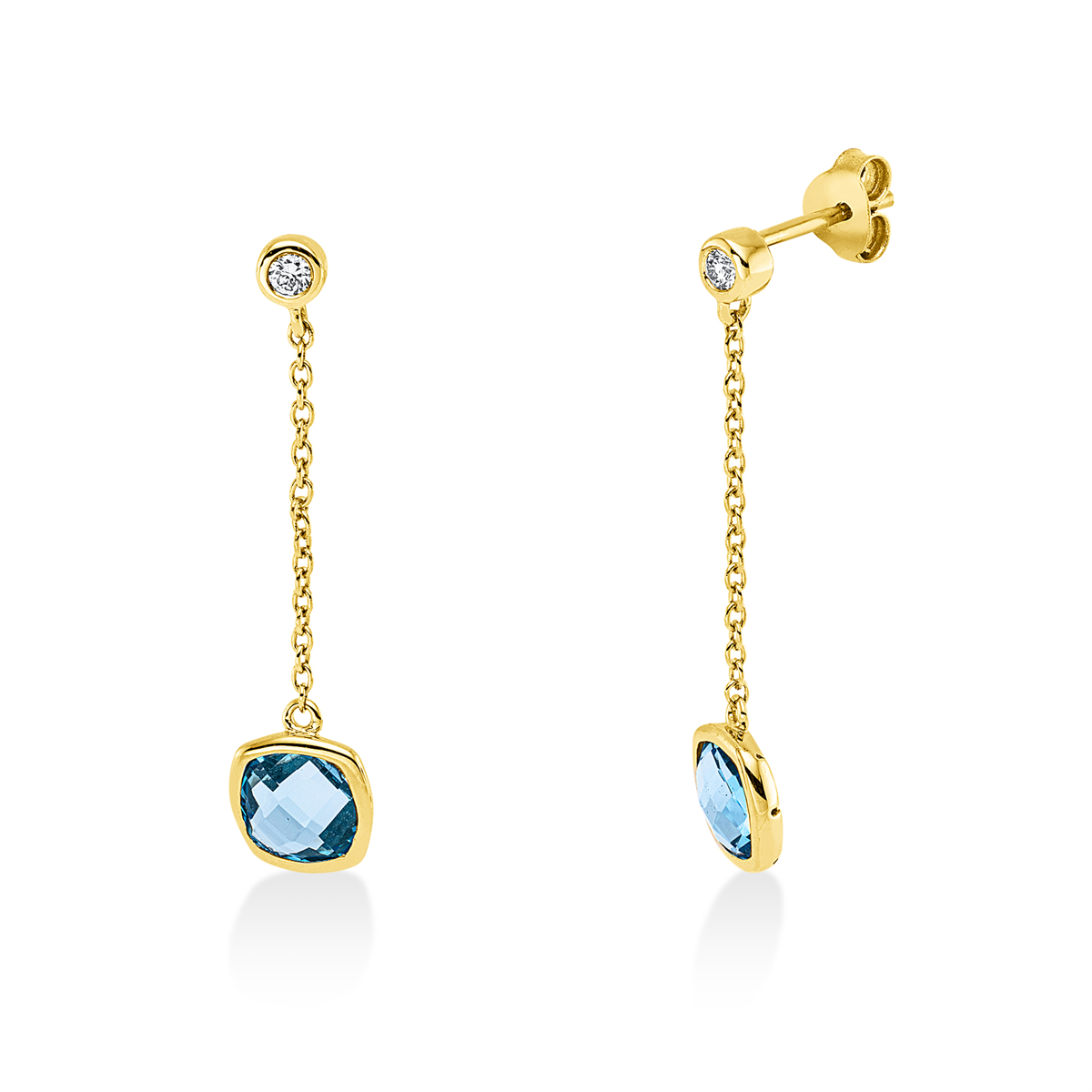 diamond full cut topaz colored stone fashion earrings in yellow gold