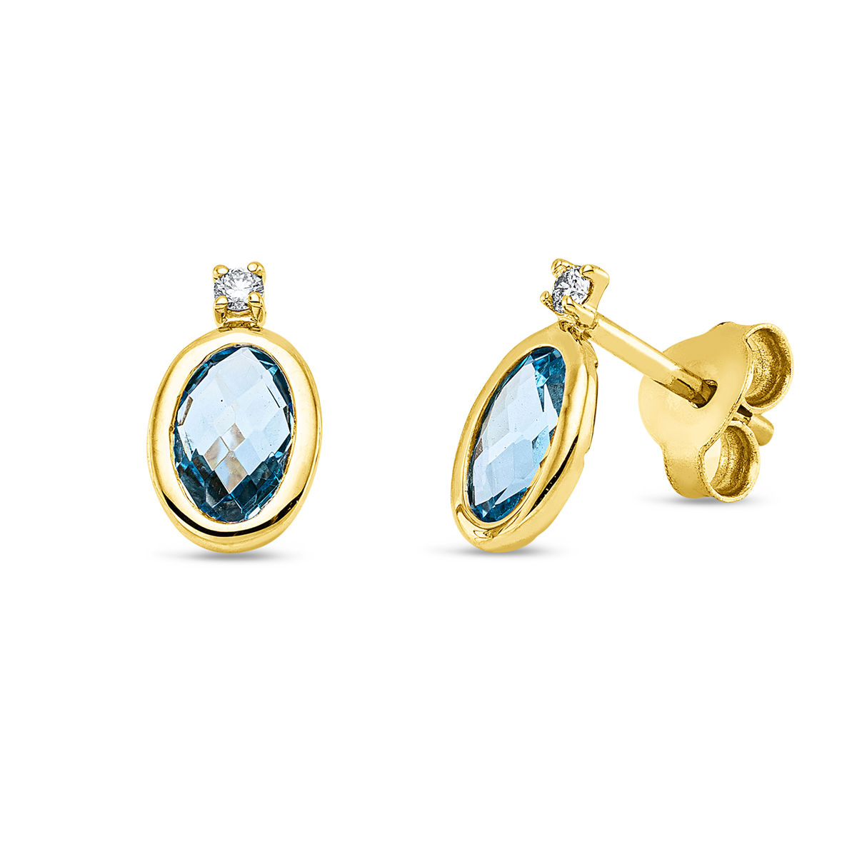 diamond full cut topaz colored stone fashion studs in yellow gold