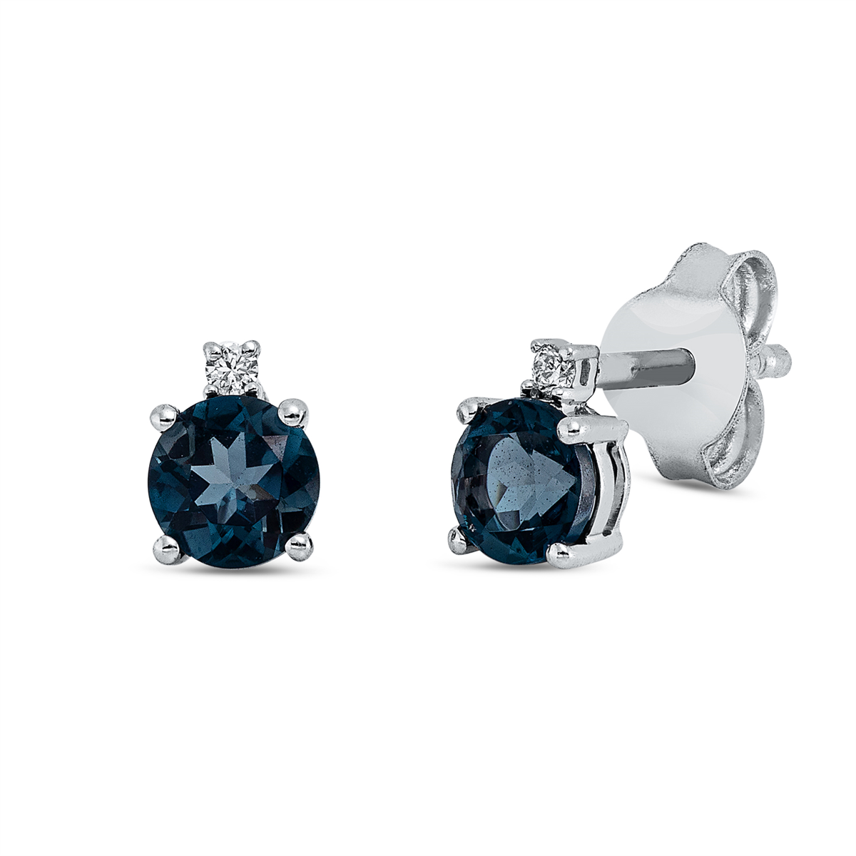 diamond full cut topaz colored stone fashion studs in white gold