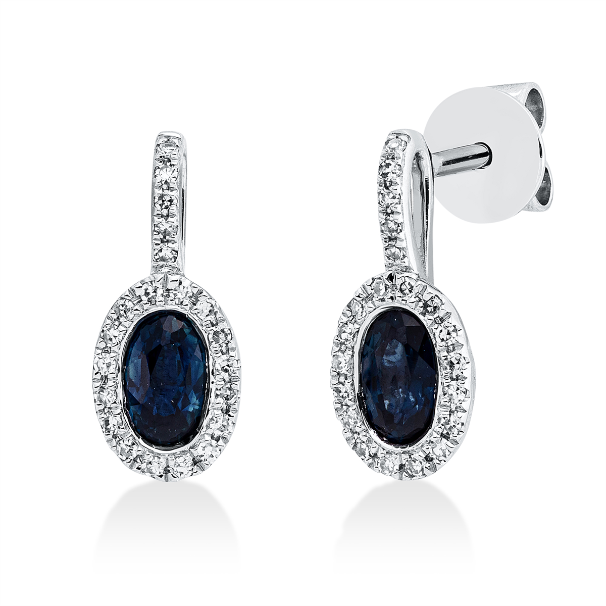 diamond single cut sapphire colored stone classic earrings in white gold