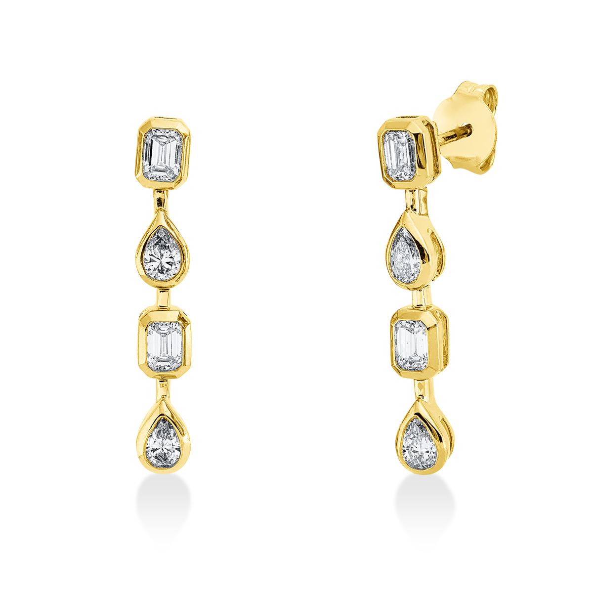 emerald cut baguette earrings in yellow gold