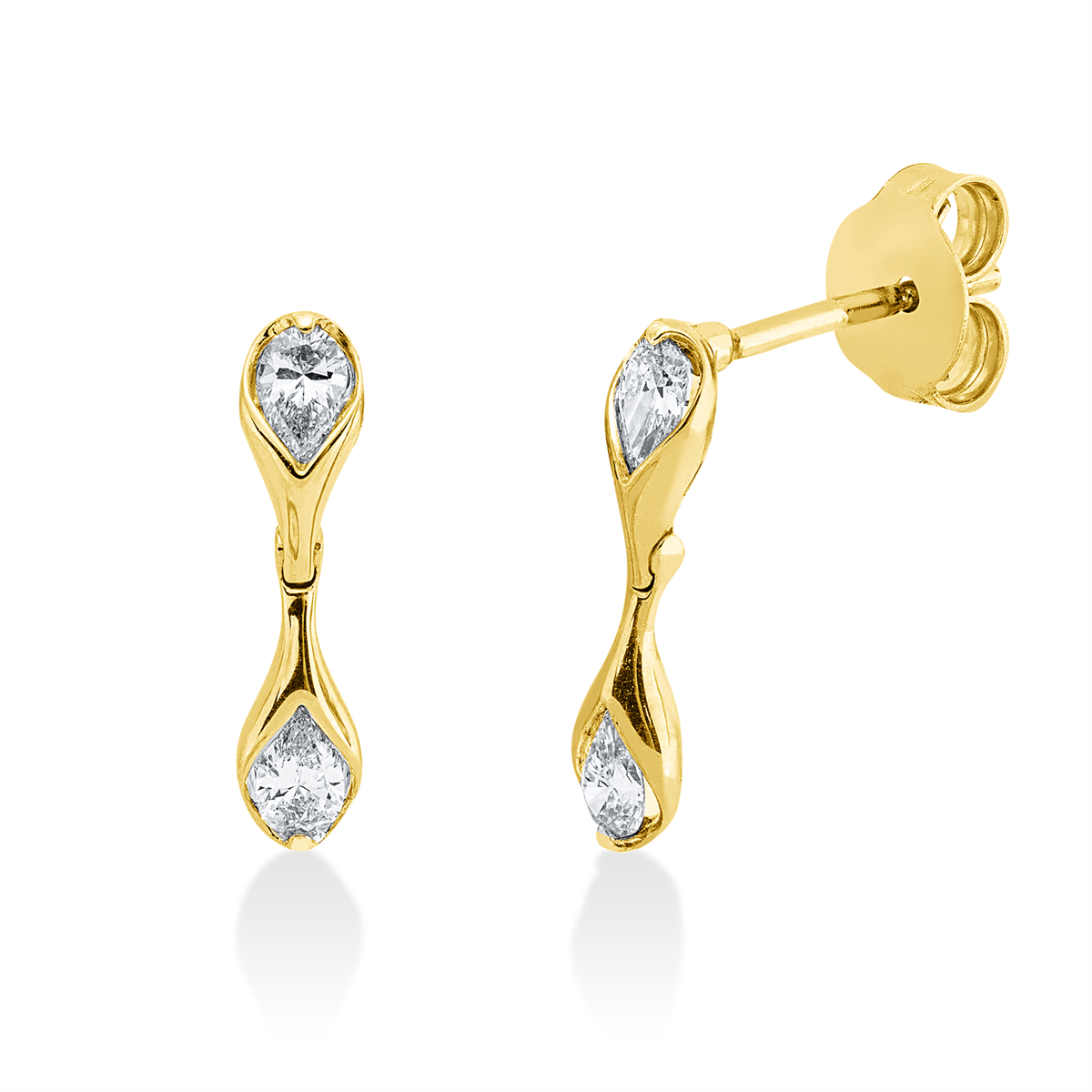 pear shape modern woman earrings in yellow gold