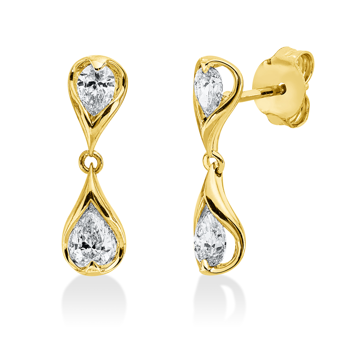 pear shape modern woman earrings in yellow gold