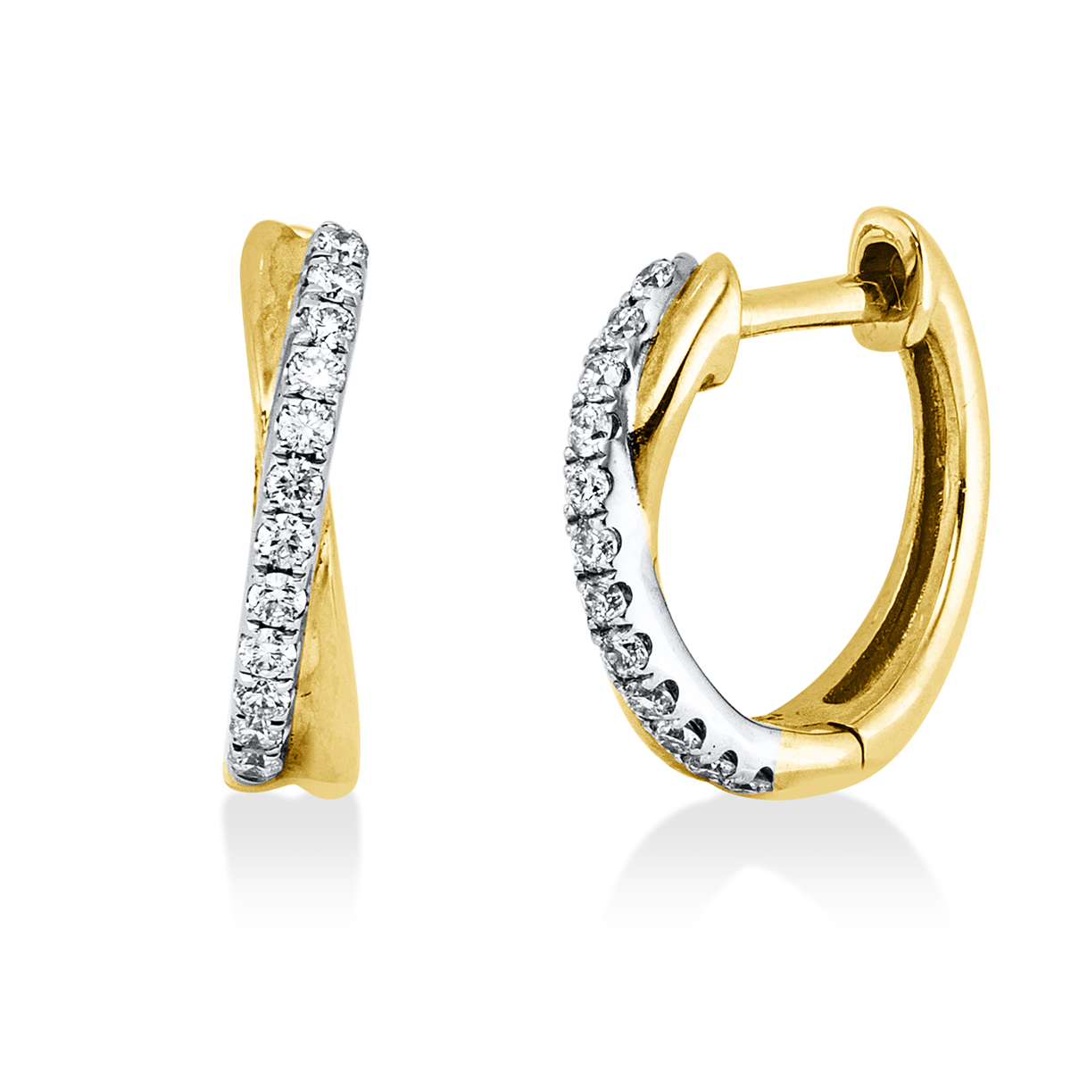 diamond full cut modern woman hoops & huggies in yellow gold / white gold