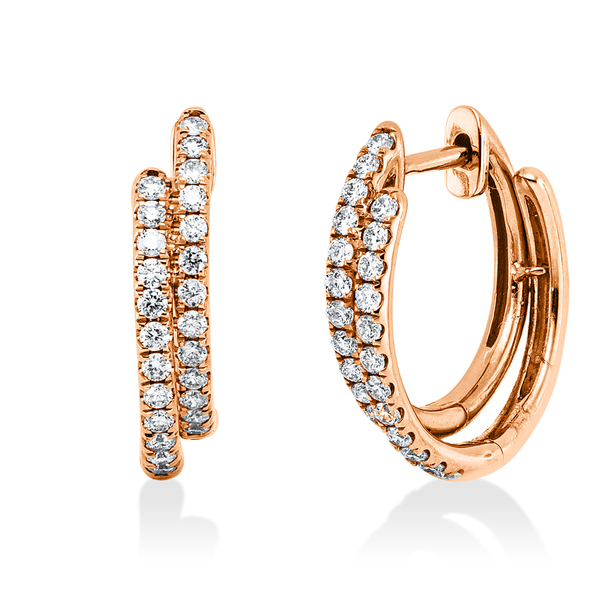 diamond full cut modern woman hoops & huggies in red gold