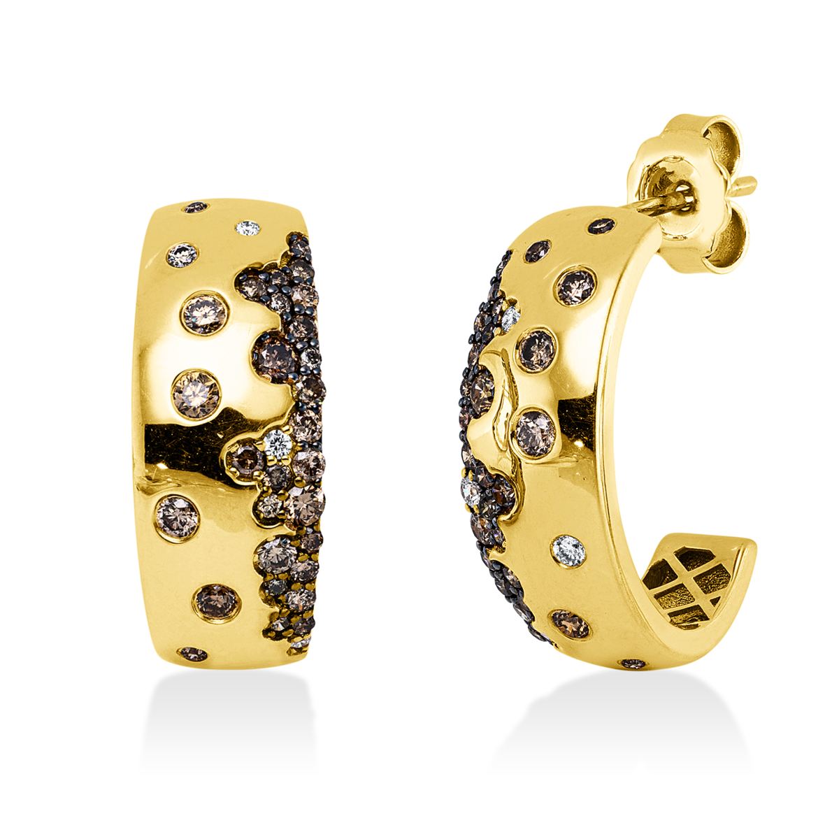 diamond full cut fancy colored diamond studs in yellow gold