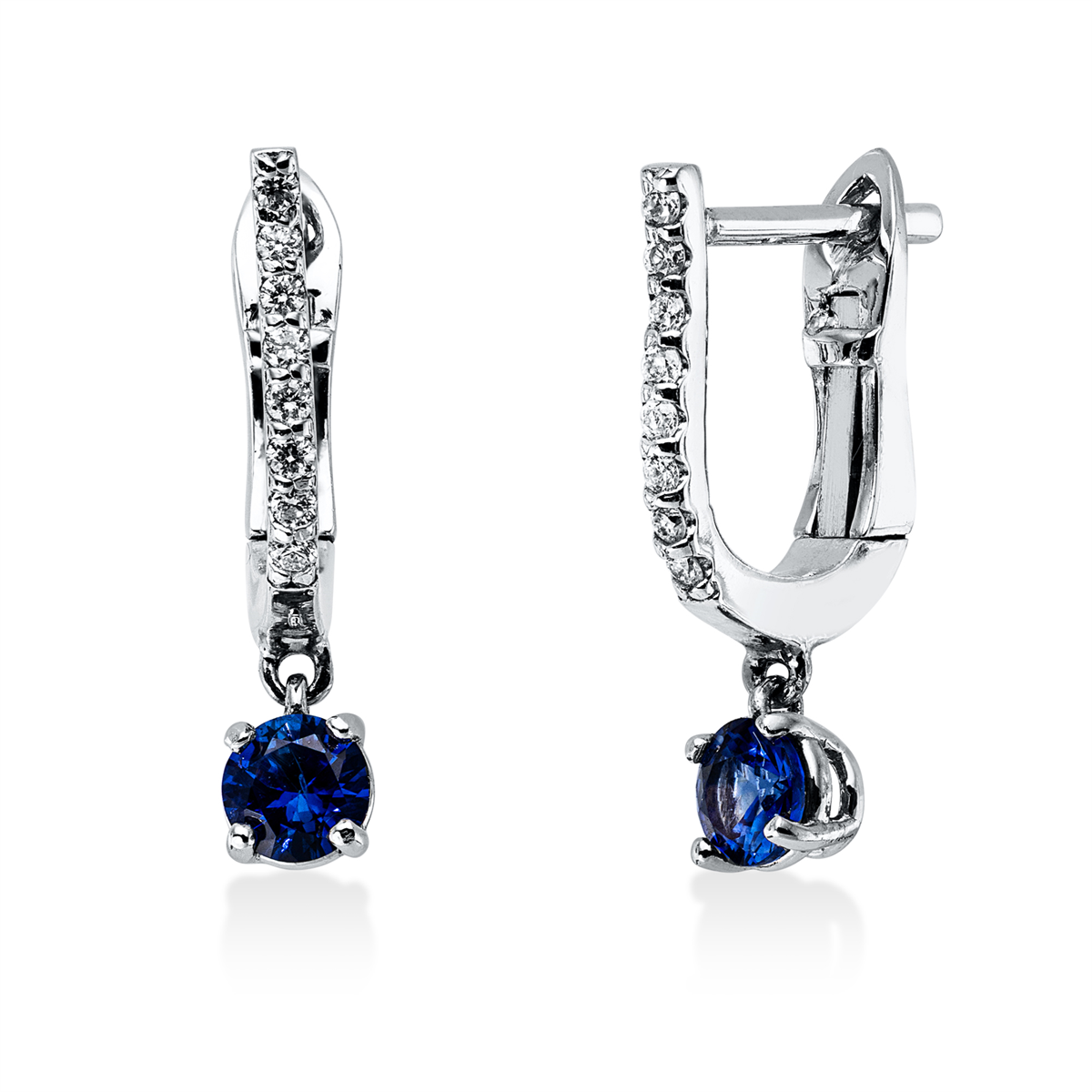 diamond full cut sapphire colored stone classic hoops & huggies in white gold