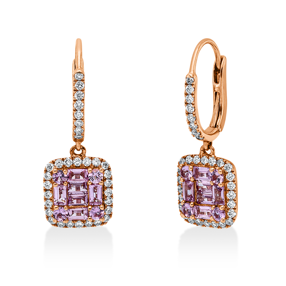 diamond full cut sapphire colored stone classic hoops & huggies in red gold