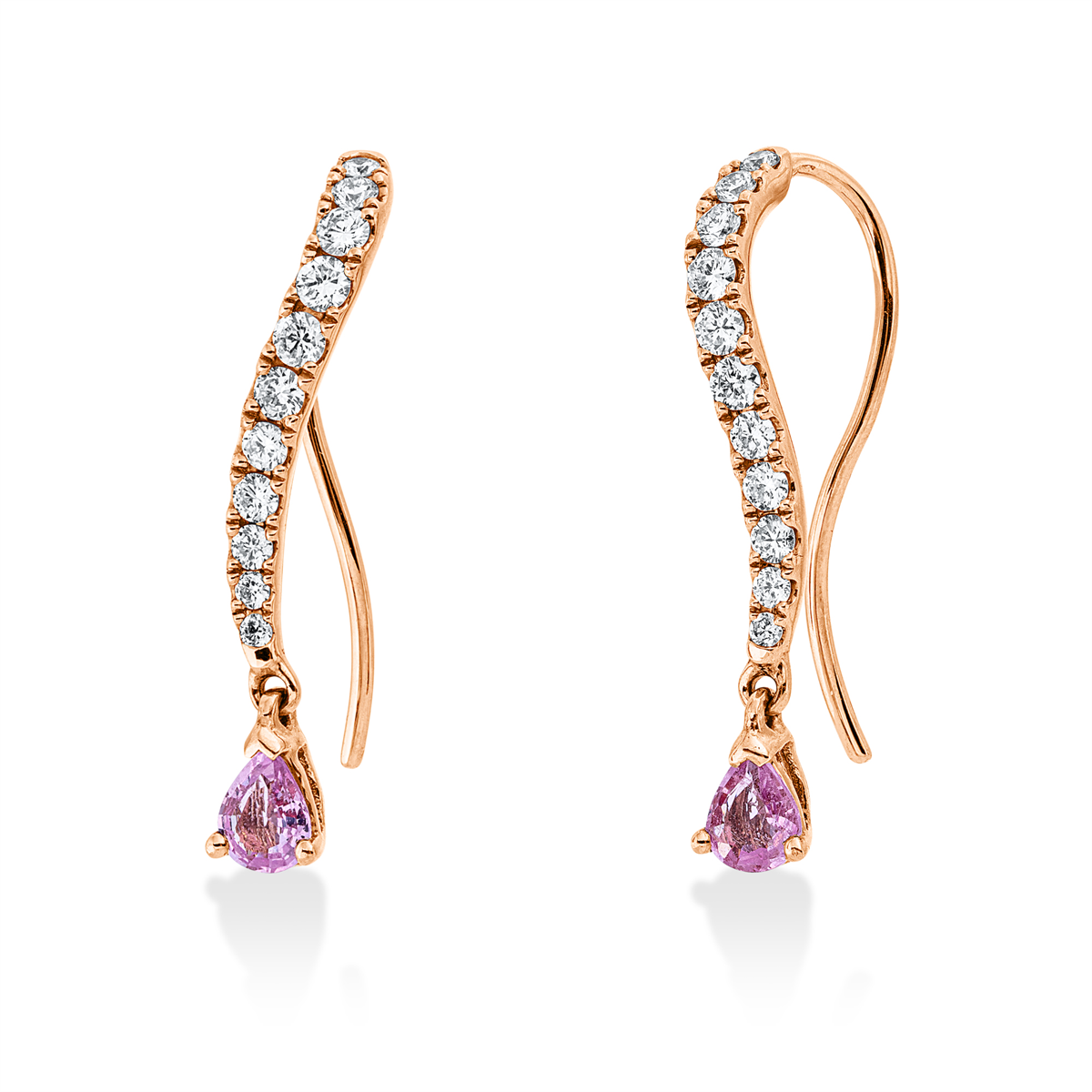 diamond full cut sapphire colored stone classic earhook in red gold