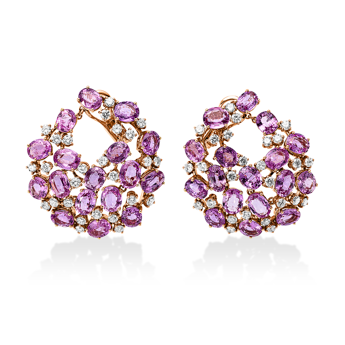 diamond full cut sapphire colored stone classic earrings in red gold