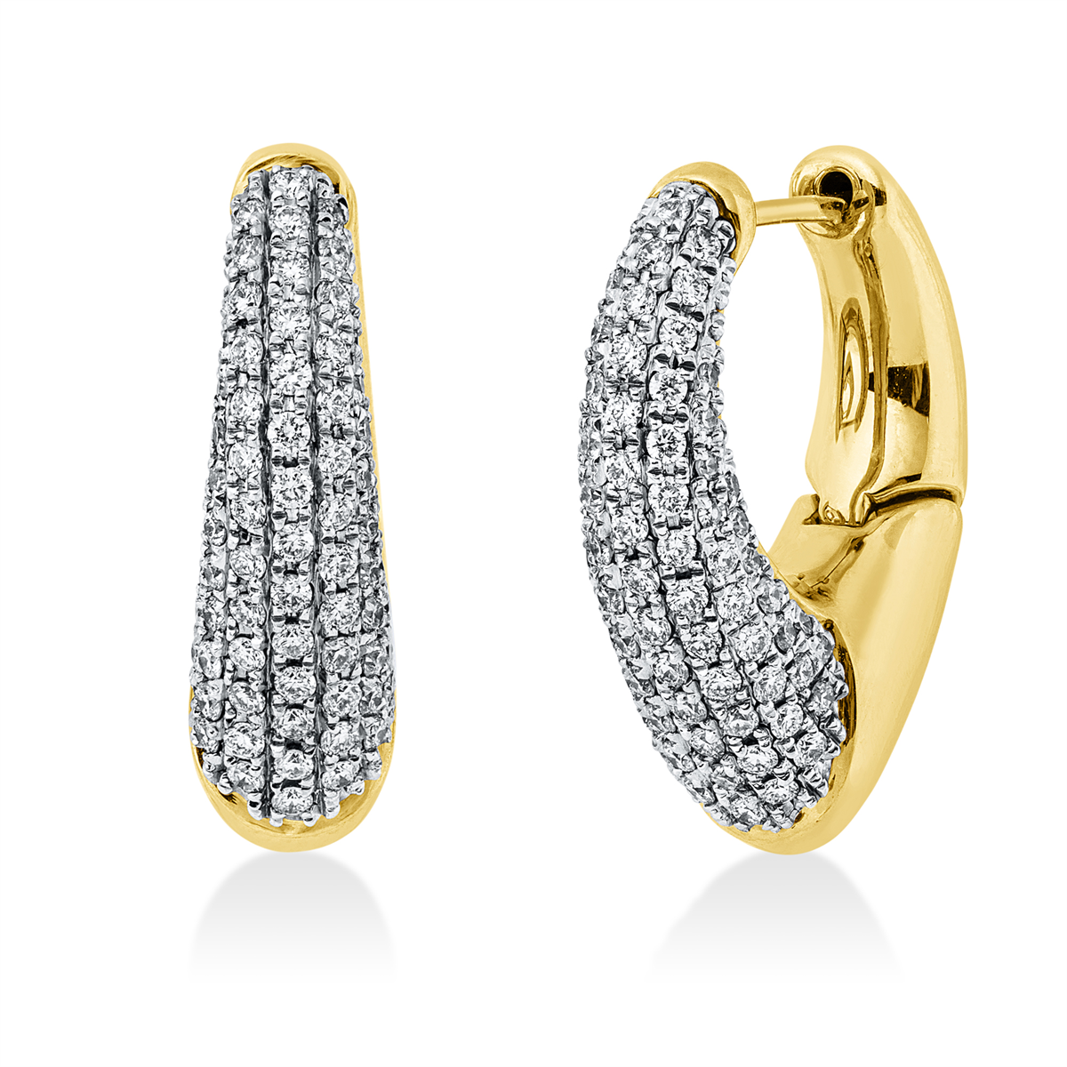 diamond full cut pavé hoops & huggies in yellow gold / white gold
