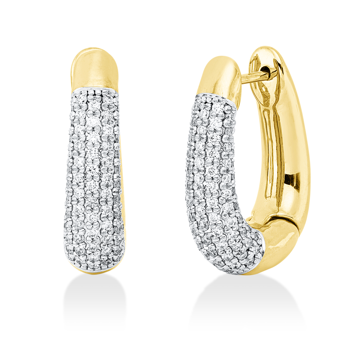 diamond full cut modern woman hoops & huggies in yellow gold / white gold