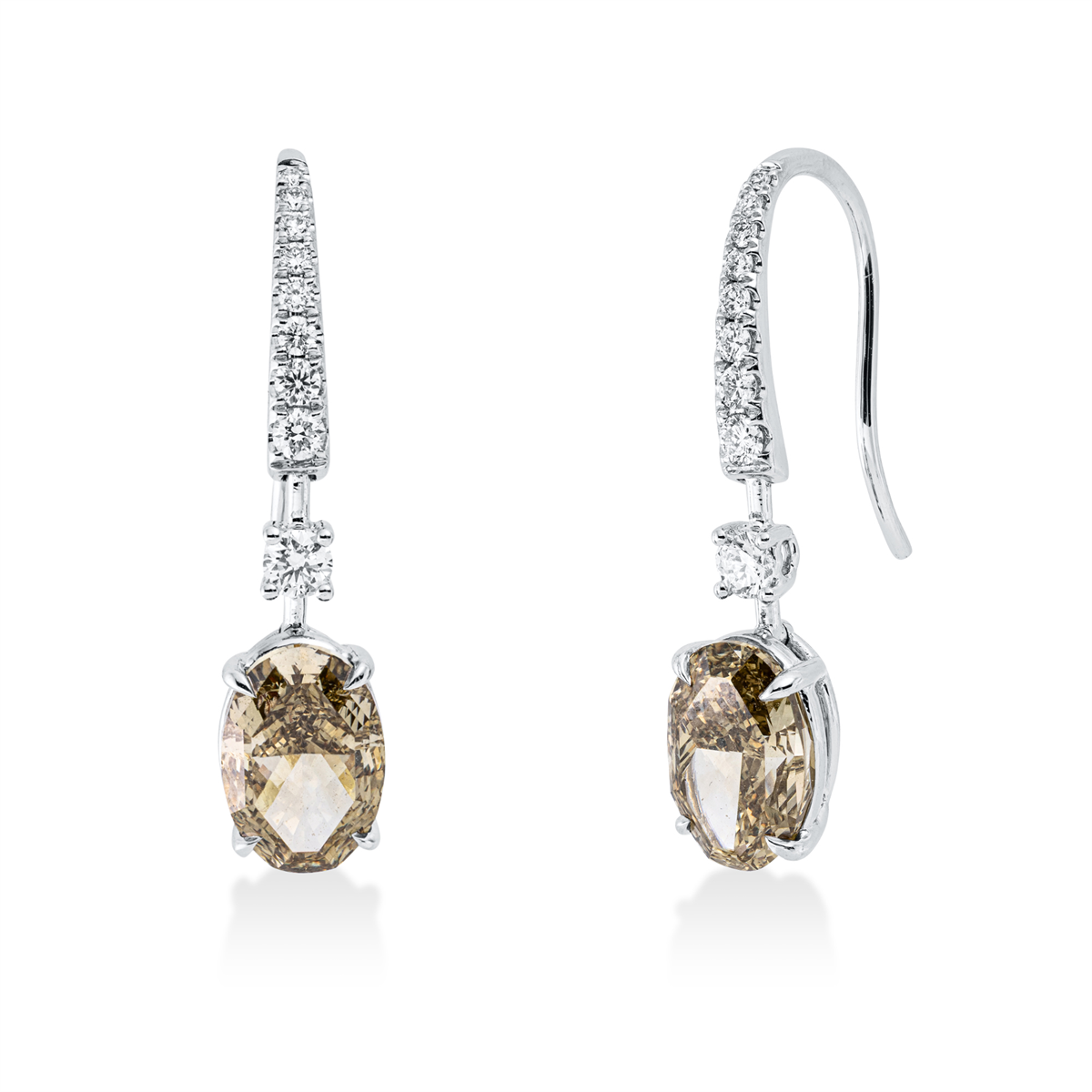 oval fancy colored diamond earhook in white gold