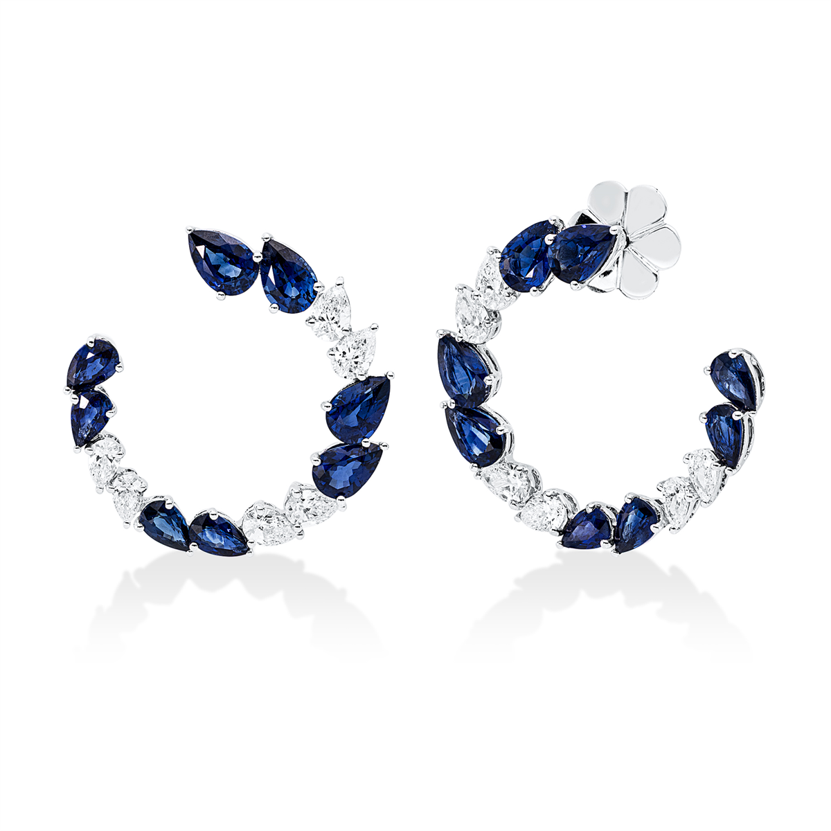 pear shape sapphire colored stone classic studs in white gold