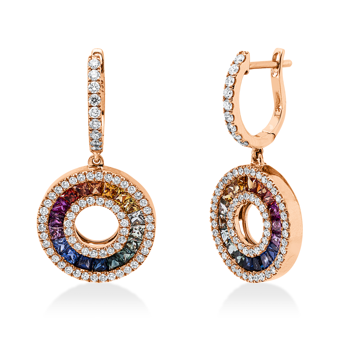 diamond full cut sapphire colored stone classic earrings in red gold