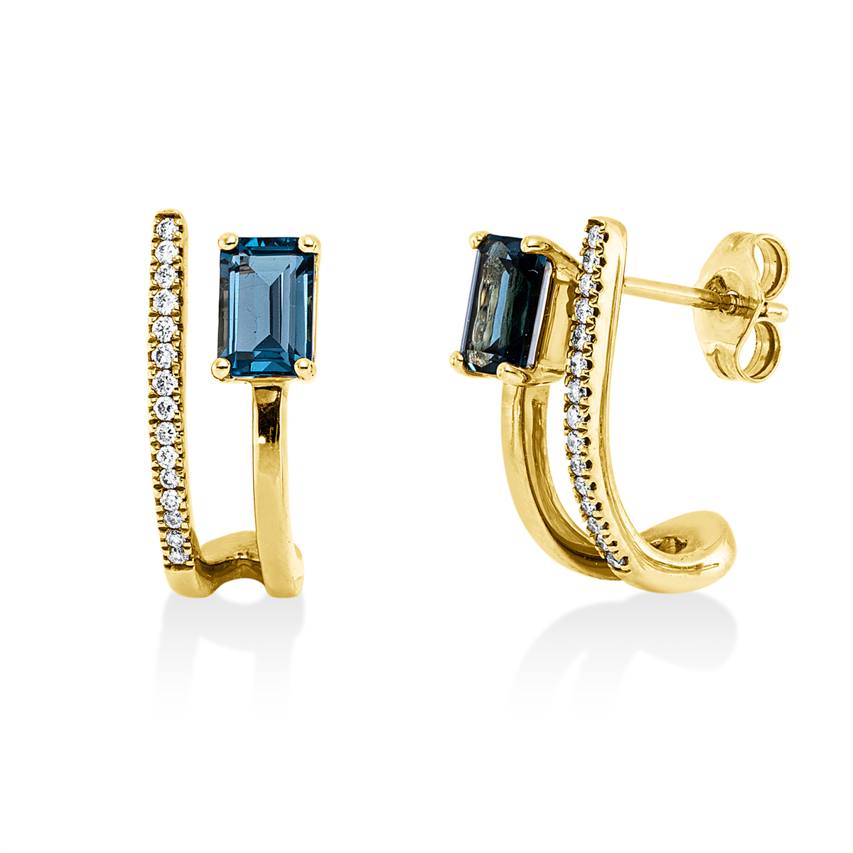 diamond full cut topaz colored stone fashion earrings in yellow gold