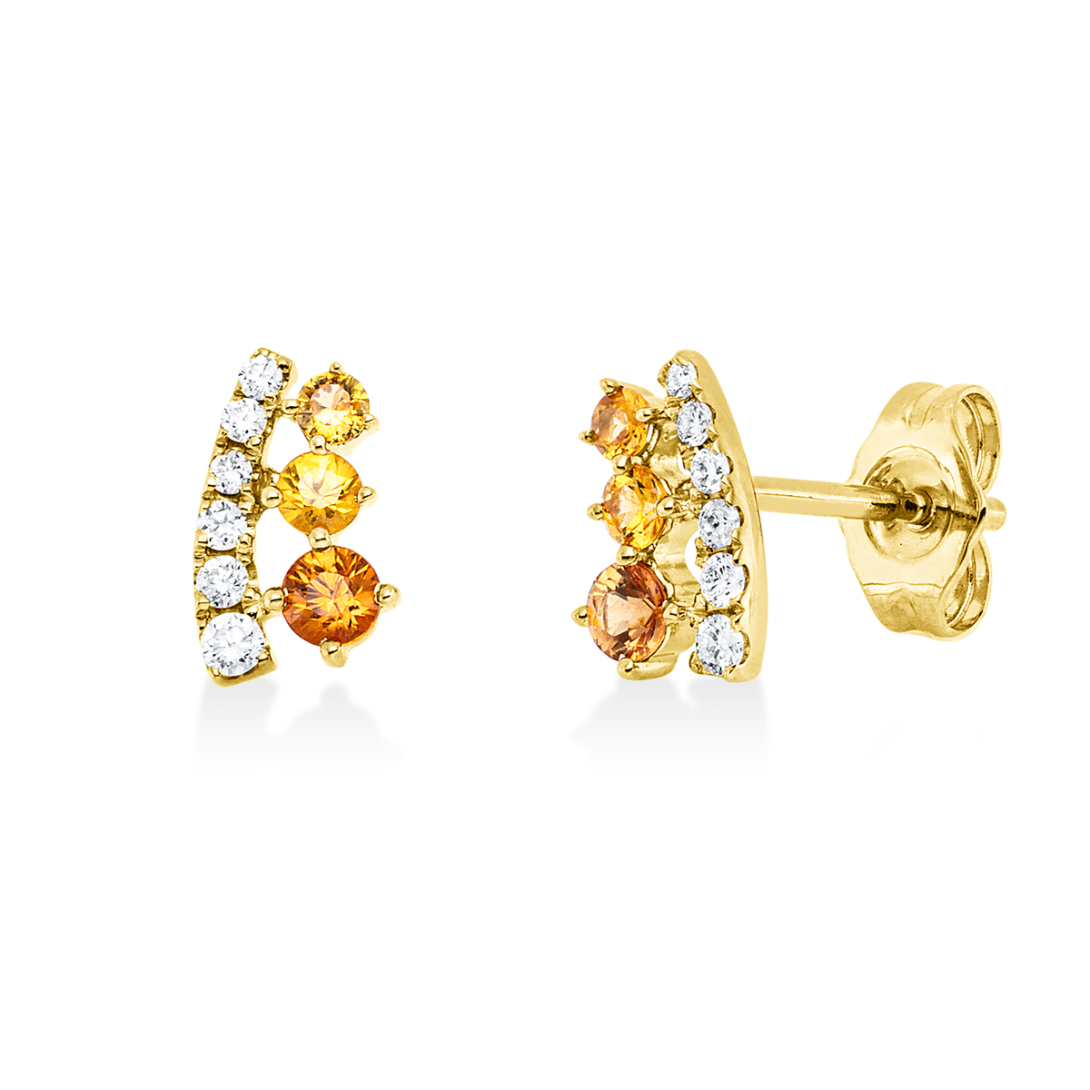 diamond full cut sapphire colored stone classic studs in yellow gold