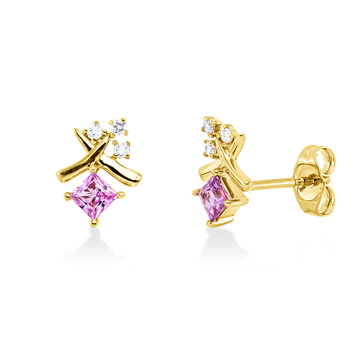 diamond full cut sapphire colored stone classic studs in yellow gold