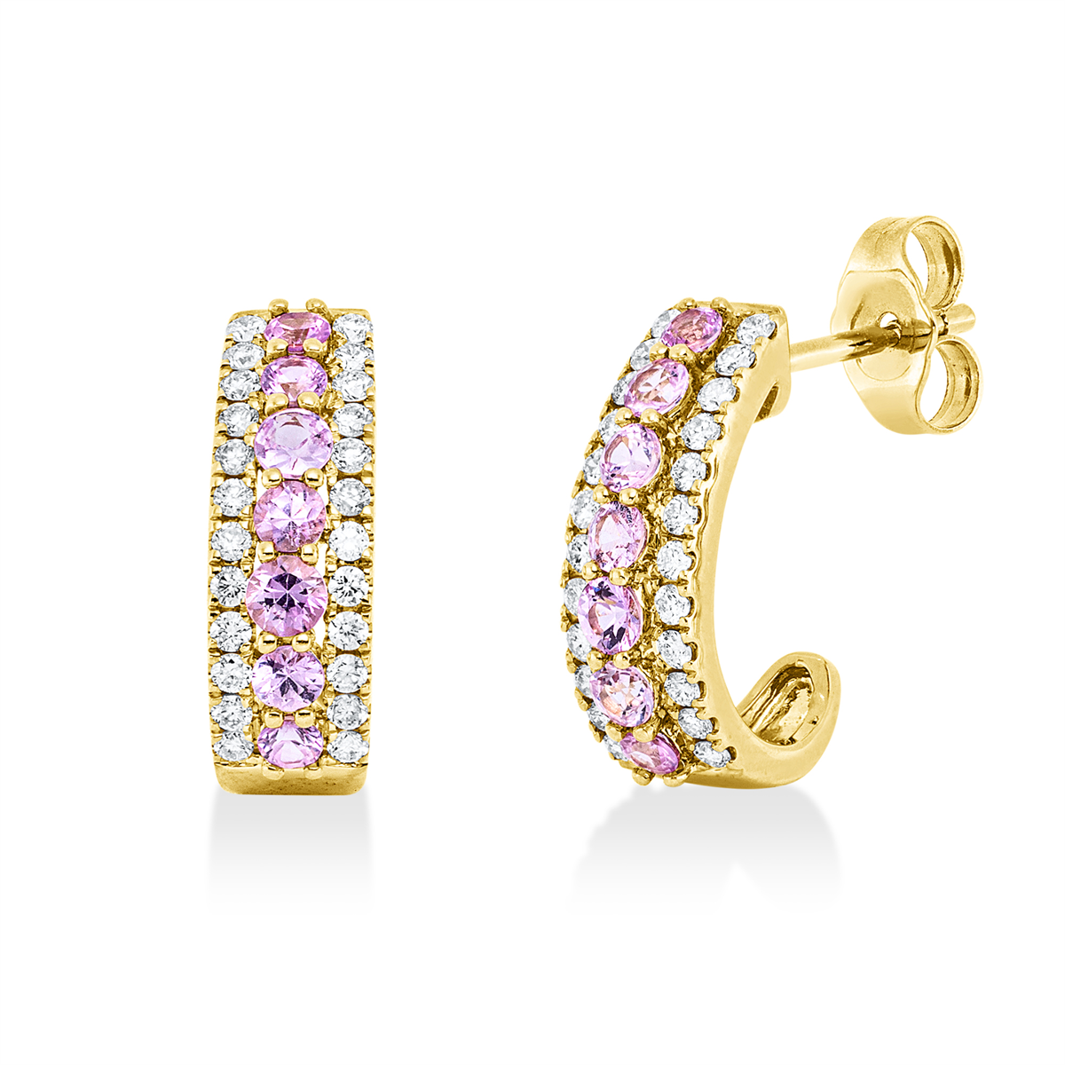 diamond full cut sapphire colored stone classic studs in yellow gold
