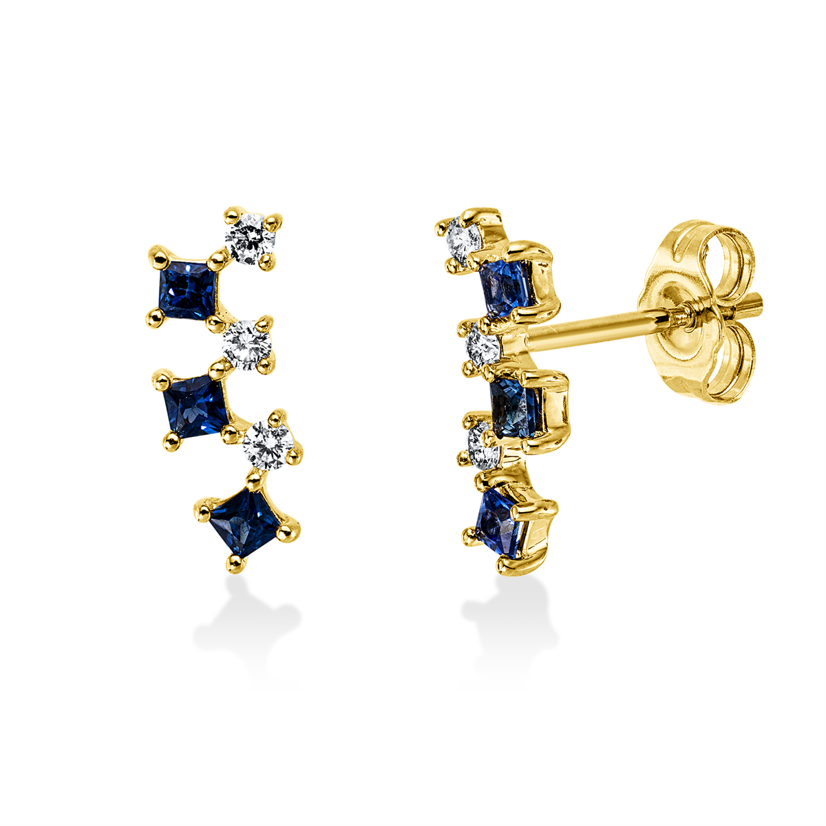 diamond full cut sapphire colored stone classic studs in yellow gold
