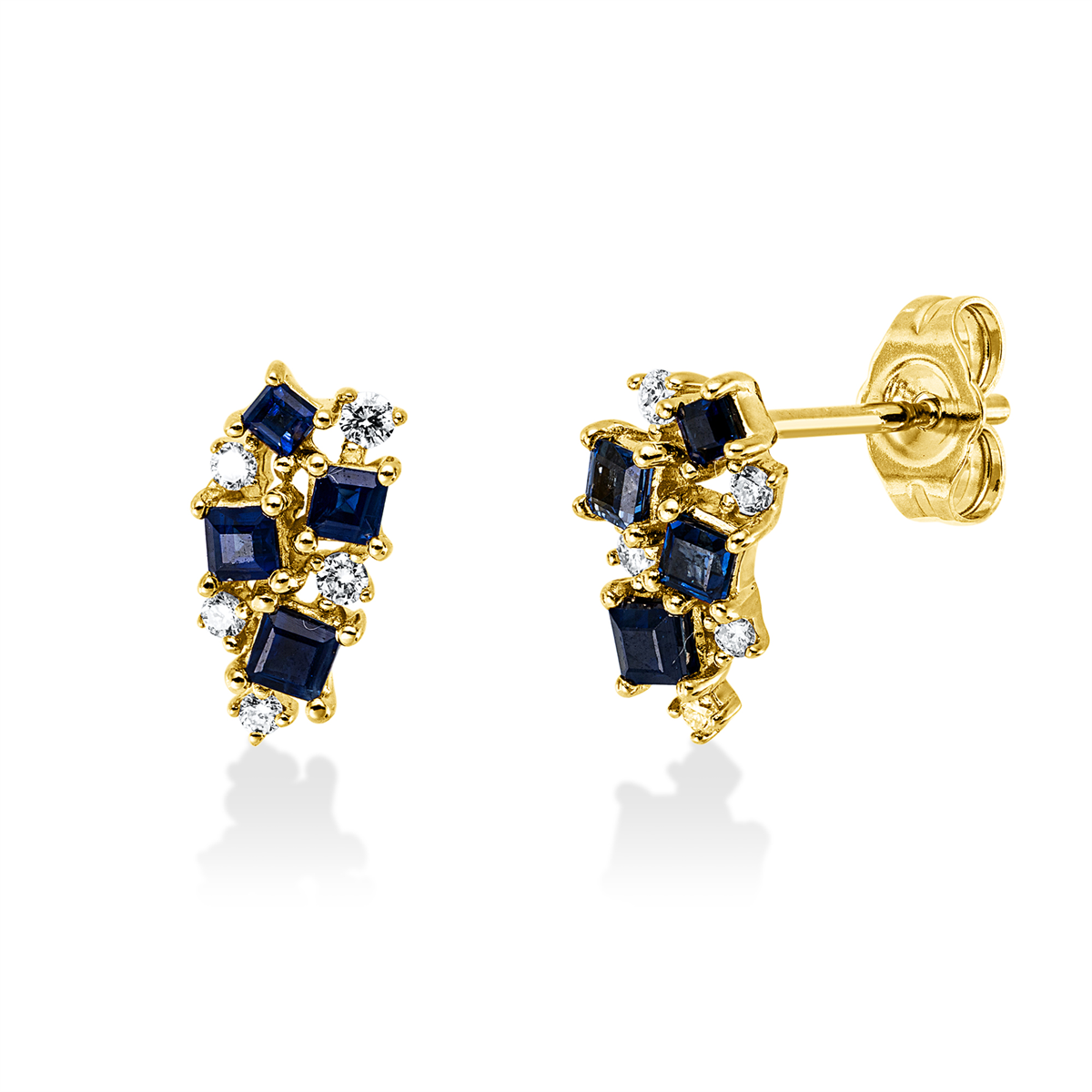 diamond full cut sapphire colored stone classic studs in yellow gold